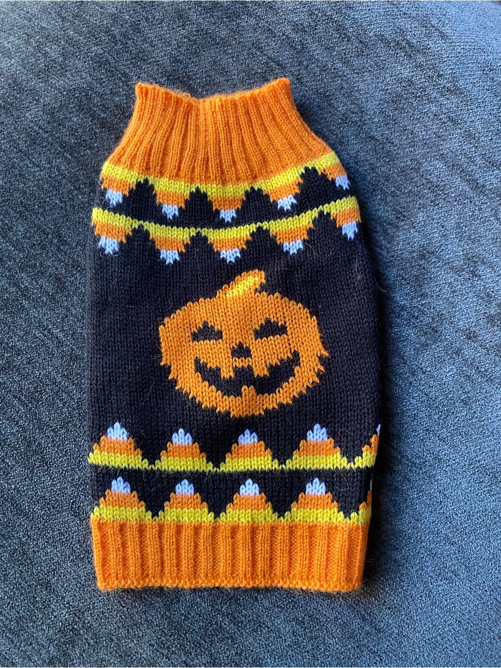 Halloween Pumpkin Knit Dog Sweater - Black and Orange